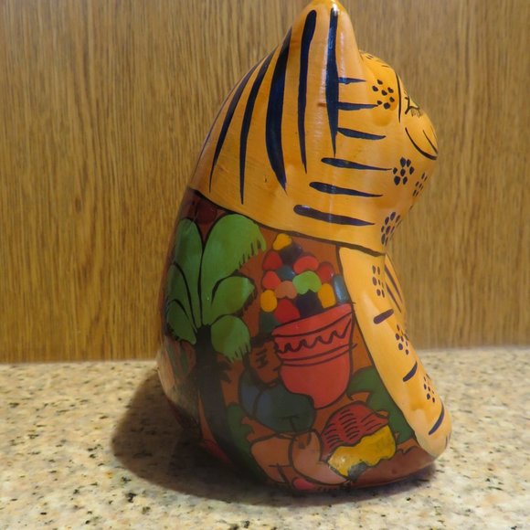*Vintage* Pottery Folk Art CAT Very Colourful (F50) - Picture 5 of 6